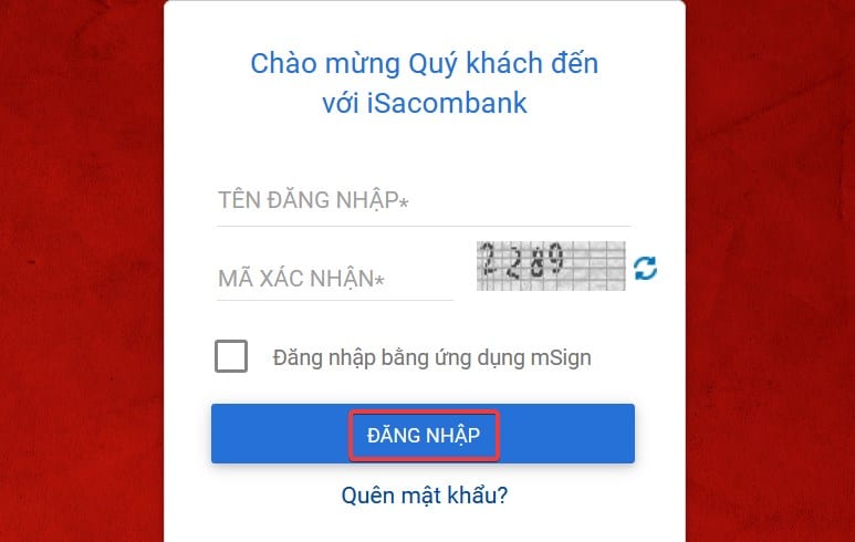 Tra cứu số dư tài khoản bằng website iSacombank